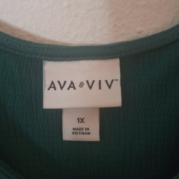 Ava & Viv Green Sleeveless Babydoll Summer Dress Flowy Tank Tunic 1X - Picture 2 of 4